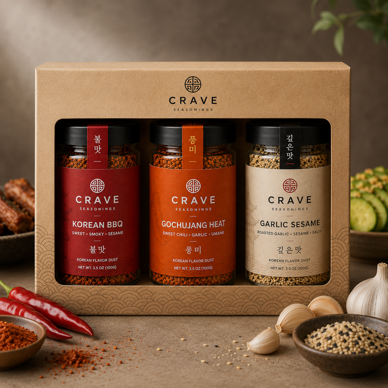 3-Pack Bundle Kit: Korean BBQ, Gochujang, Garlic Sesame